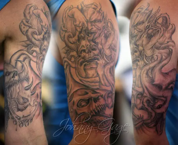 horror half sleeve tattoo