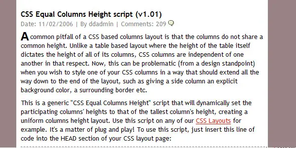 CSS Equal Columns Height script