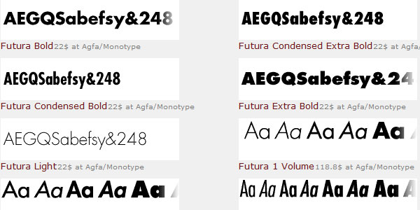 Commercial Futura fonts