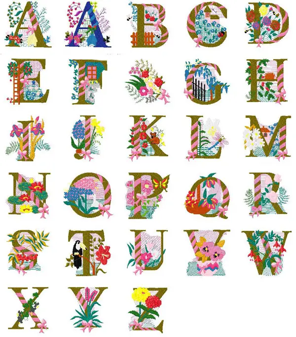 Free Brother Pes Machine embroidery Alphabet Floral Design