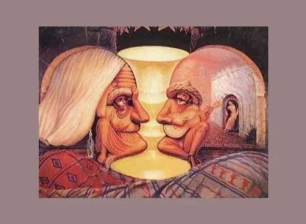 Two elderly faces, or a larger scene?