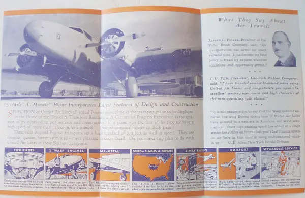 UNITED AIRLINES 1934 TRAVEL BROCHURE REVERSE
