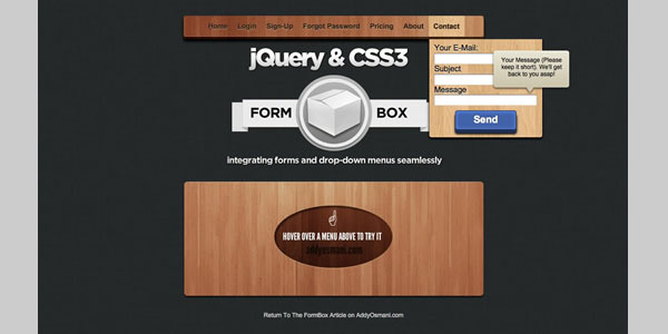 FormBox – A jQuery & CSS3 Drop-Down Menu With Integrated Forms