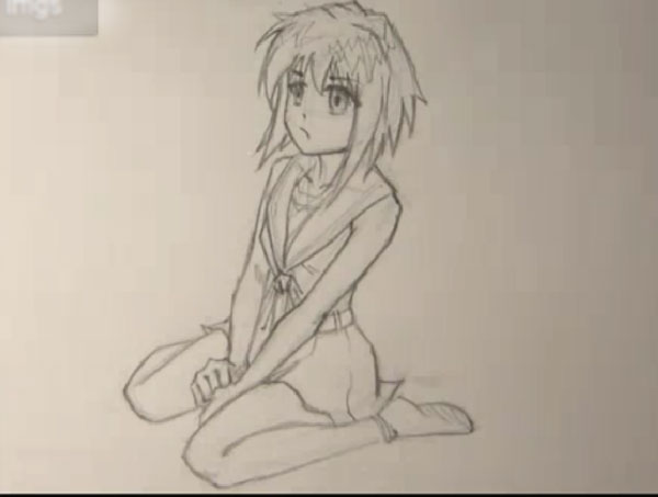 How to draw Anime girl, sitting pose and perspective slightly