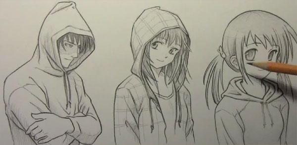 hoodie anime girl drawing