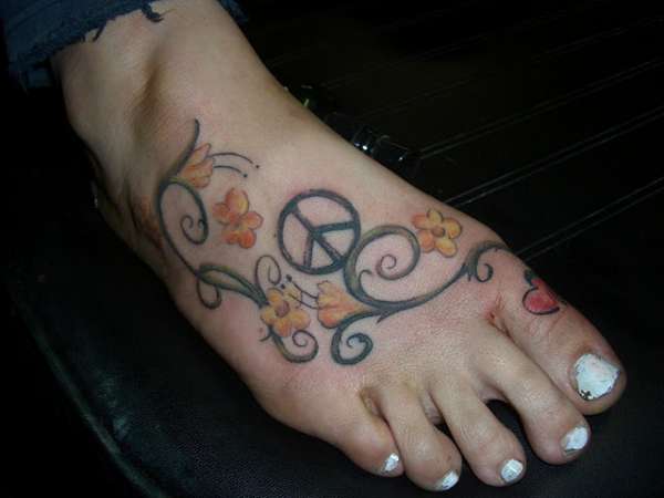 Hippie Peace Sign Foot Tattoo