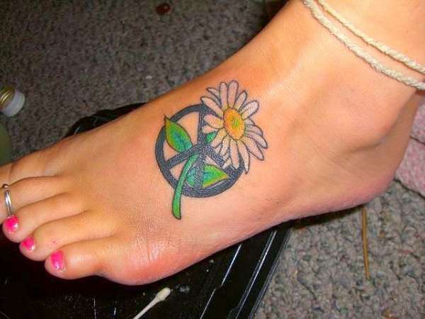 Peace Flower Foot Tattoo