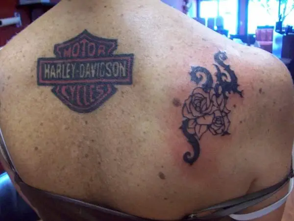 Harley Davidson Tribal Tattoo On Left Shoulder