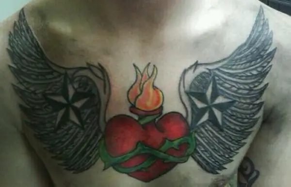 Flame And Heart With Wings Tattoo