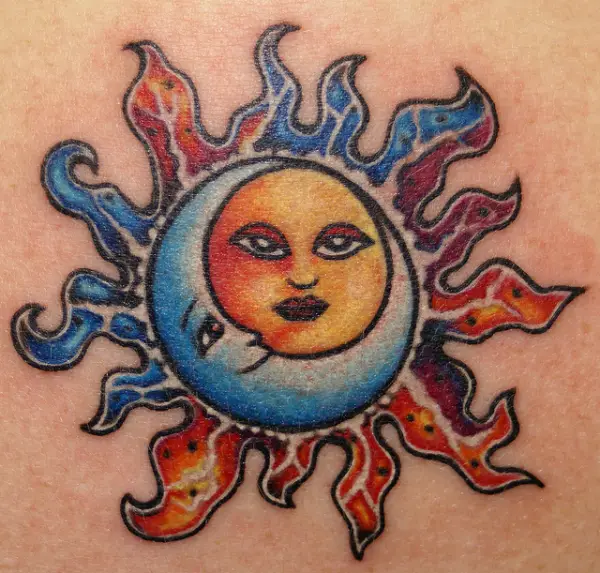 Sun Moon Glowing Tattoo