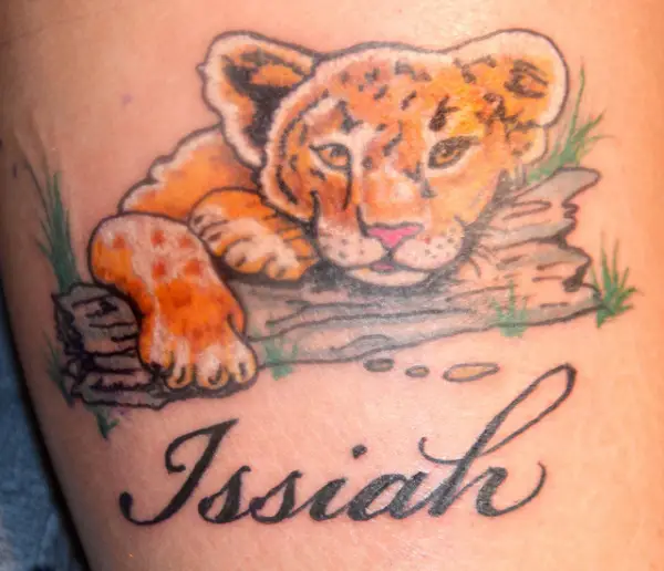 Lion Cub With Name Tattoo