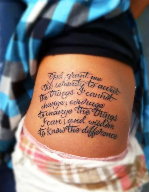 Downers Grove Tattoo Co  Large scale serenity prayer done on ribs Artist  Eli Scott therealeliscott fkirons ezgripz hustlebutter  downersgrovetattoo eliscott religioustattoos  Facebook