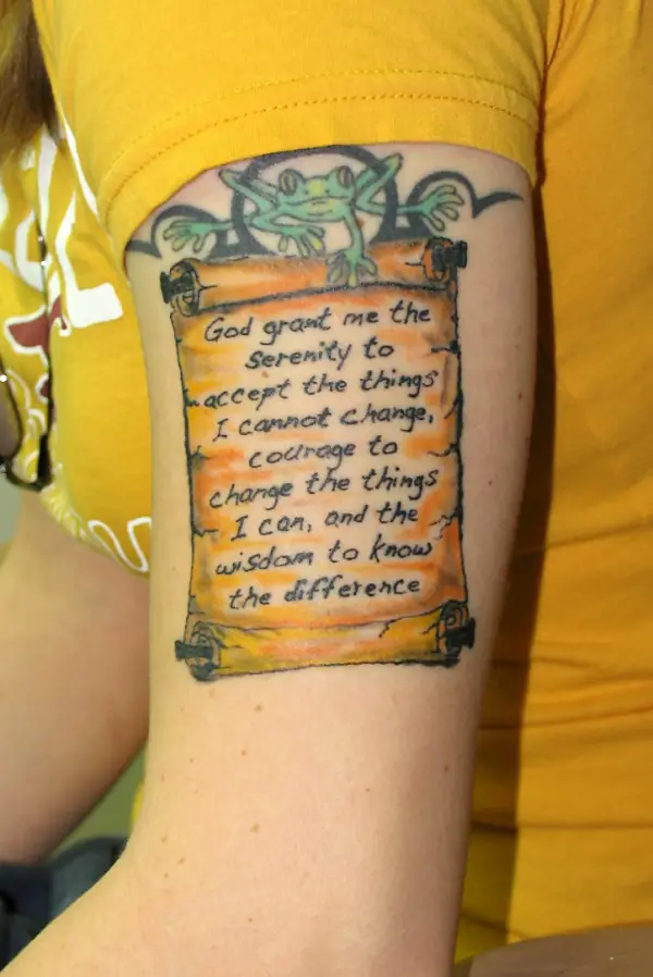 Frog On Top Of Serenity Prayer Scroll