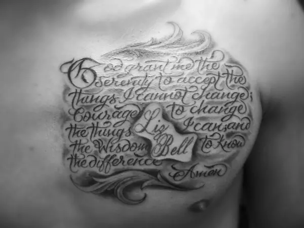 Wylde Sydes Tattoo  Body Piercing on Twitter Serenity Prayer on Chest  By Anthony httpstco3UZuHLxUTT tattoo tattoos serenityprayertattoo  serenityprayer wyldesydestattoo sandiegotattooarist sandiego  tattooshop tattooartist httpstco 