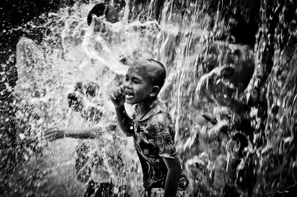 Children In A Waterfall