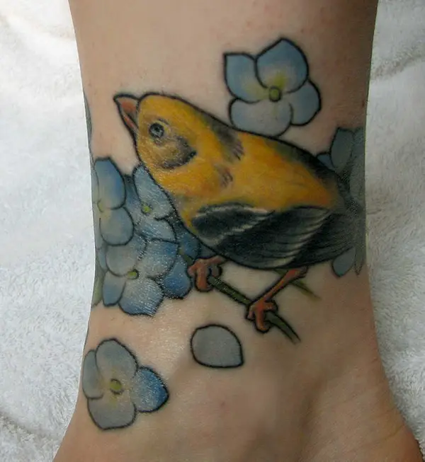 Finch and Hydrangea Tattoo