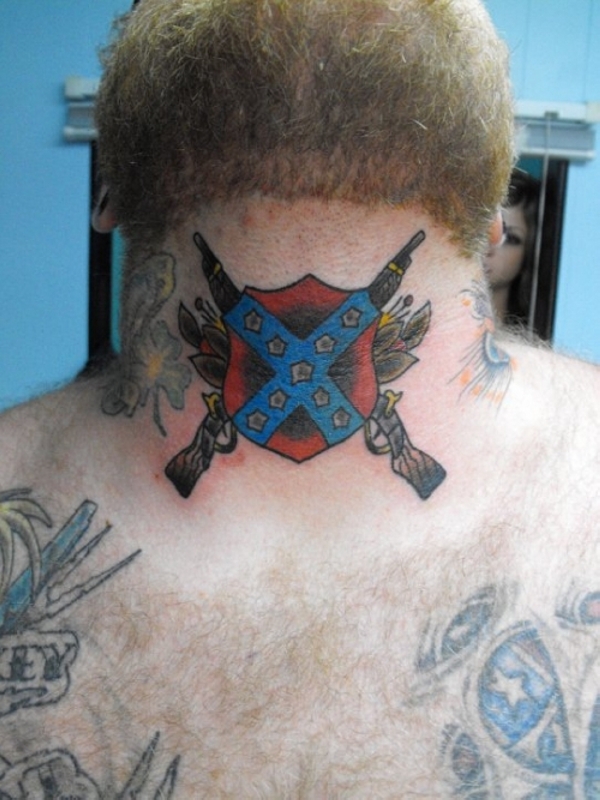 Rebel Alliance Starbird and Imperial Crest tattoo on