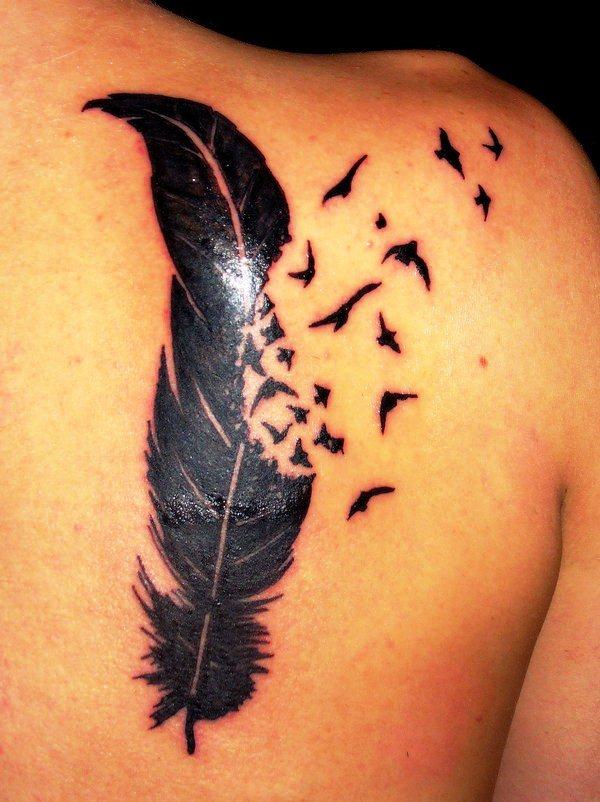 Feather And Bird Tattoo