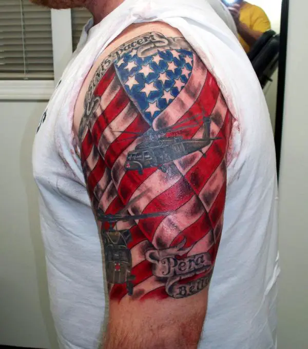 American Flag With Chopper Tattoo