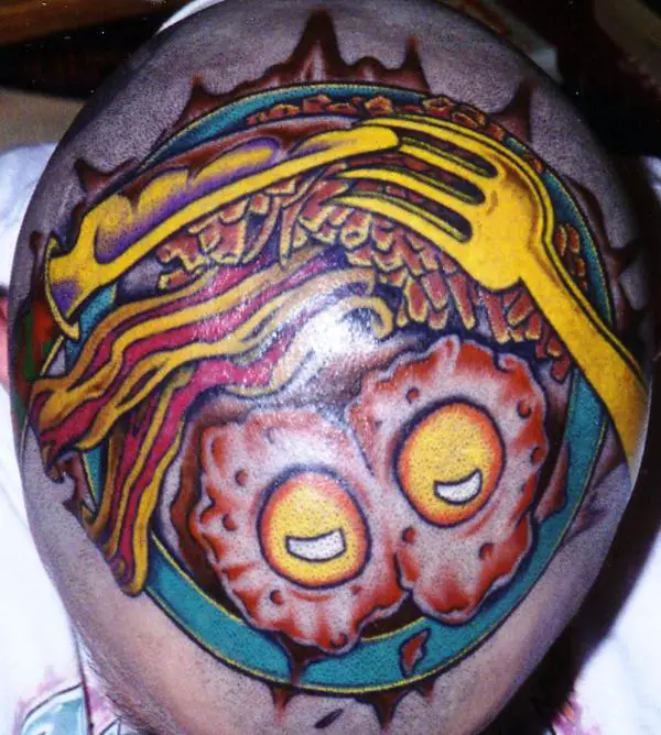 Bacon And Eggs Head Tattoo