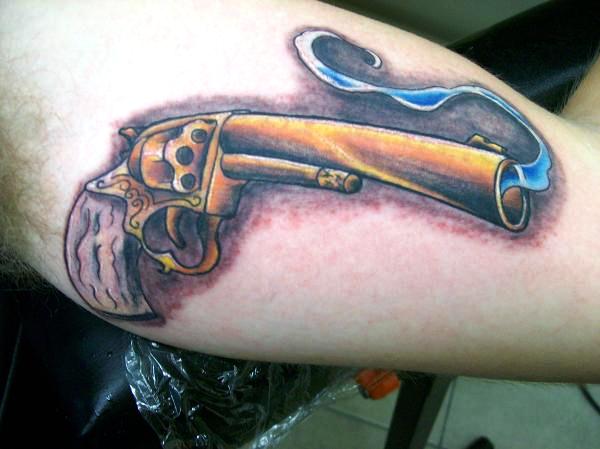 Traditional Pistol tattoo men at theYoucom