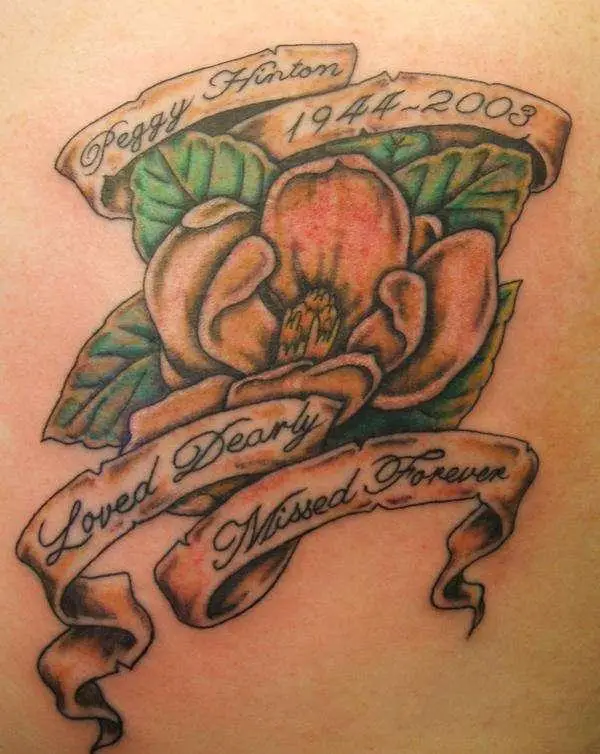 Flower And Leaves Memorial Tattoo