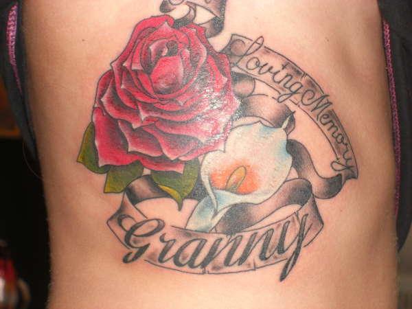 Memorial Red Rose And White Flower Tattoo