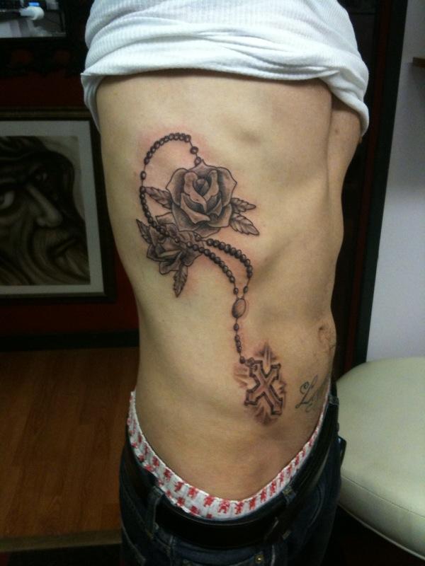 Rosary Rose Rib Tattoo