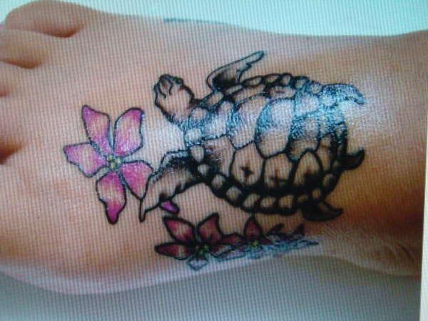 Turtle And Pink Flower