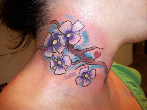 Cherry Blossom Neck Tattoo