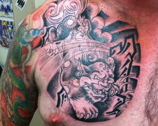 Foo Dog Chest Plate Tattoo