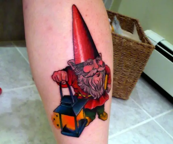 Cool Gnome With Sunflower Tattoo On Right Arm