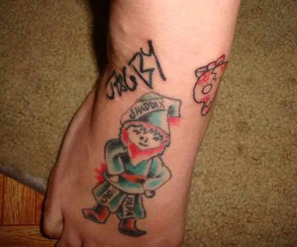Black Ink Gnomes And Goblin Tattoo Design
