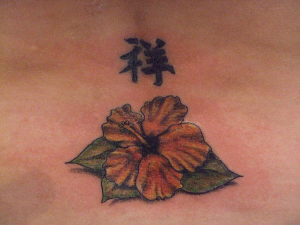 Hibiscus Flower And Chinese Symbol