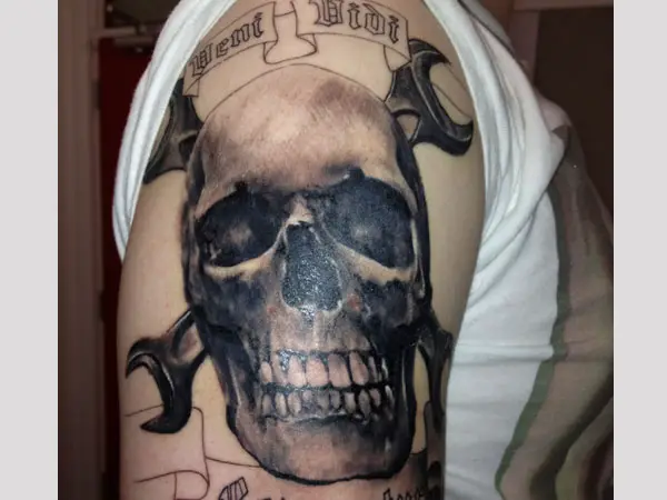 Tattoo uploaded by JenTheRipper  Biker tattoo by Rion Rion traditional  biker skull  Tattoodo