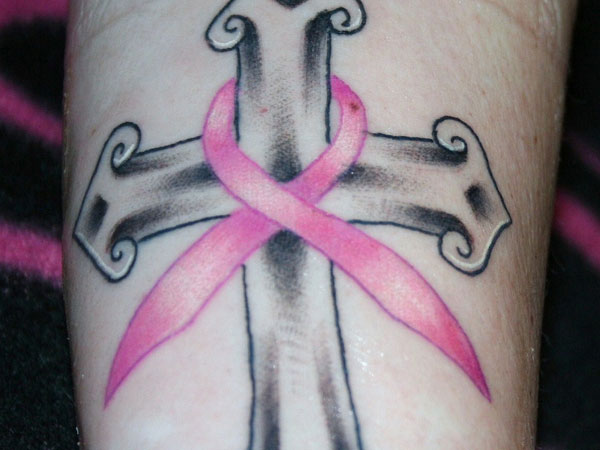 Ribbon Cancer With Cross