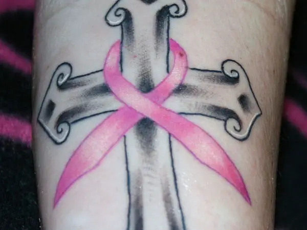 Ribbon Cancer With Cross