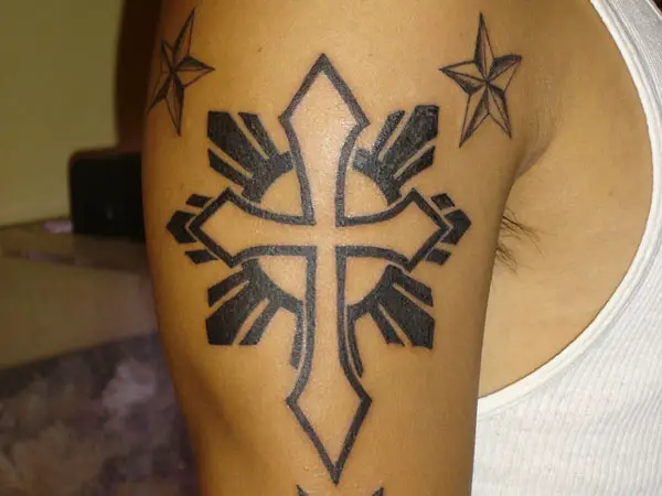 Cross with sun and stars