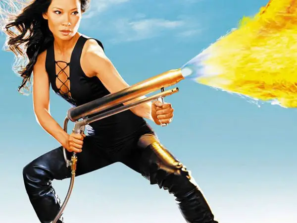 Lucy Liu with Fire Gun