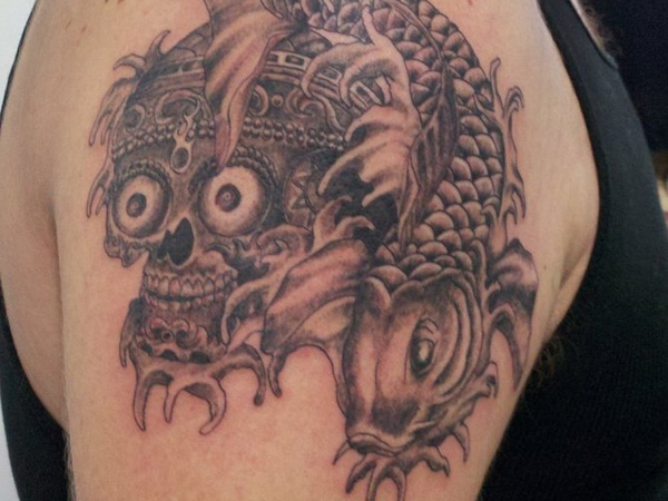 Pirate Skull With Fish Tattoo