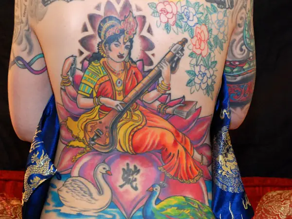 30 Amazing Goddess Saraswati Tattoos with Meanings and Ideas  Body Art  Guru