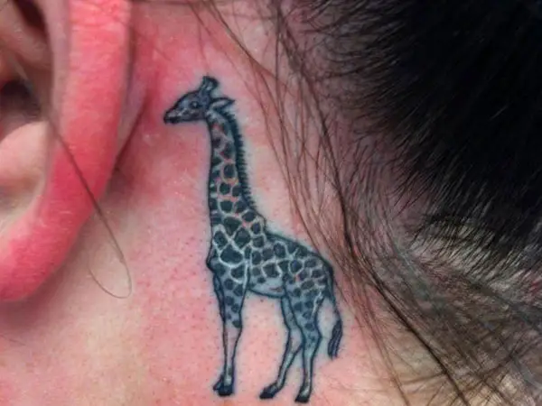 Detailed Giraffe Tattoo Behind The Ears
