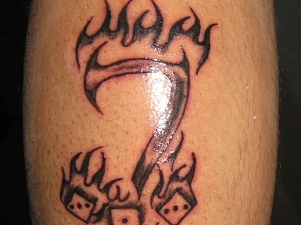 Number 7 and three dices done in burning style