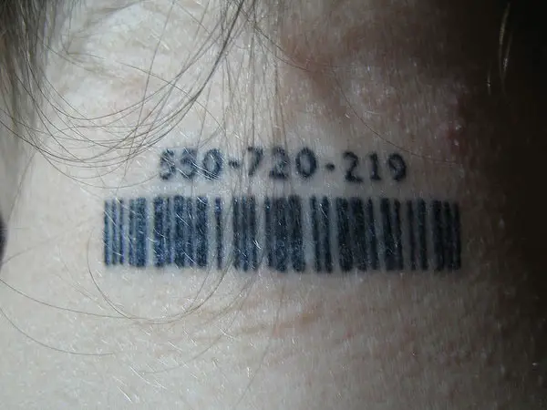 Barcode tattoo done on the back of neck