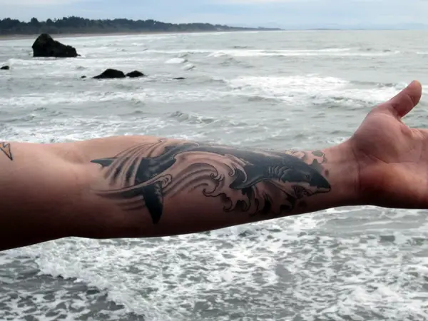 Arm Realistic Shark Tattoo by Pawel Skarbowski