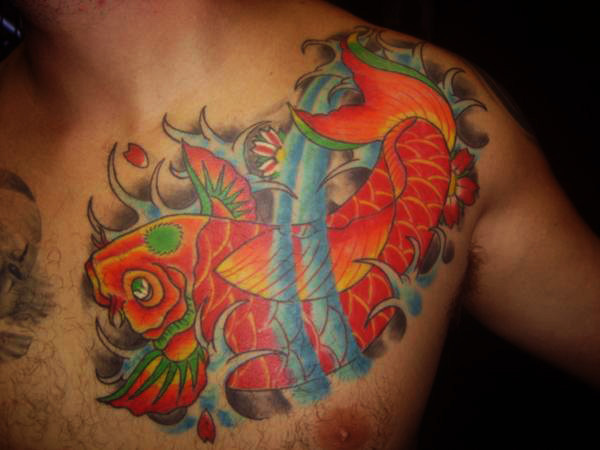 Red Fish In Water Tattoo