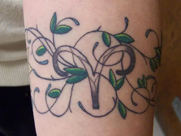 Green Leaf Aries Tattoo
