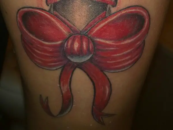 Thick Red Bow Tattoo
