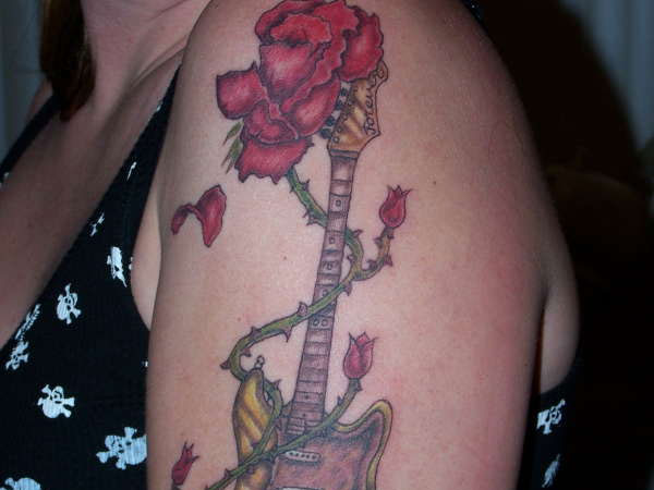 Rose Guitar Leg Tattoo