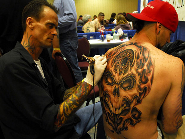 Full Back Scary Skull tattoo